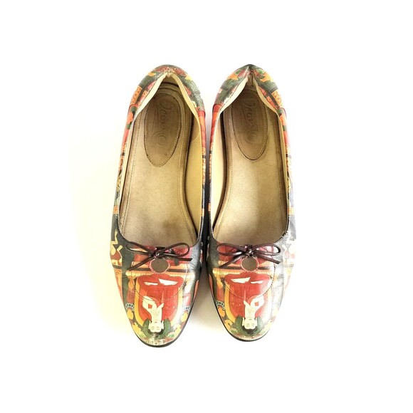 ICON Women's Multicolor Printed Leather Flats Sz 8 Art To Wear Casual Bow - Picture 4 of 14
